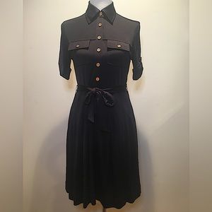 Tory Burch Julianne 100% Silk Button Down Navy Blue Dress - Small (without sash)